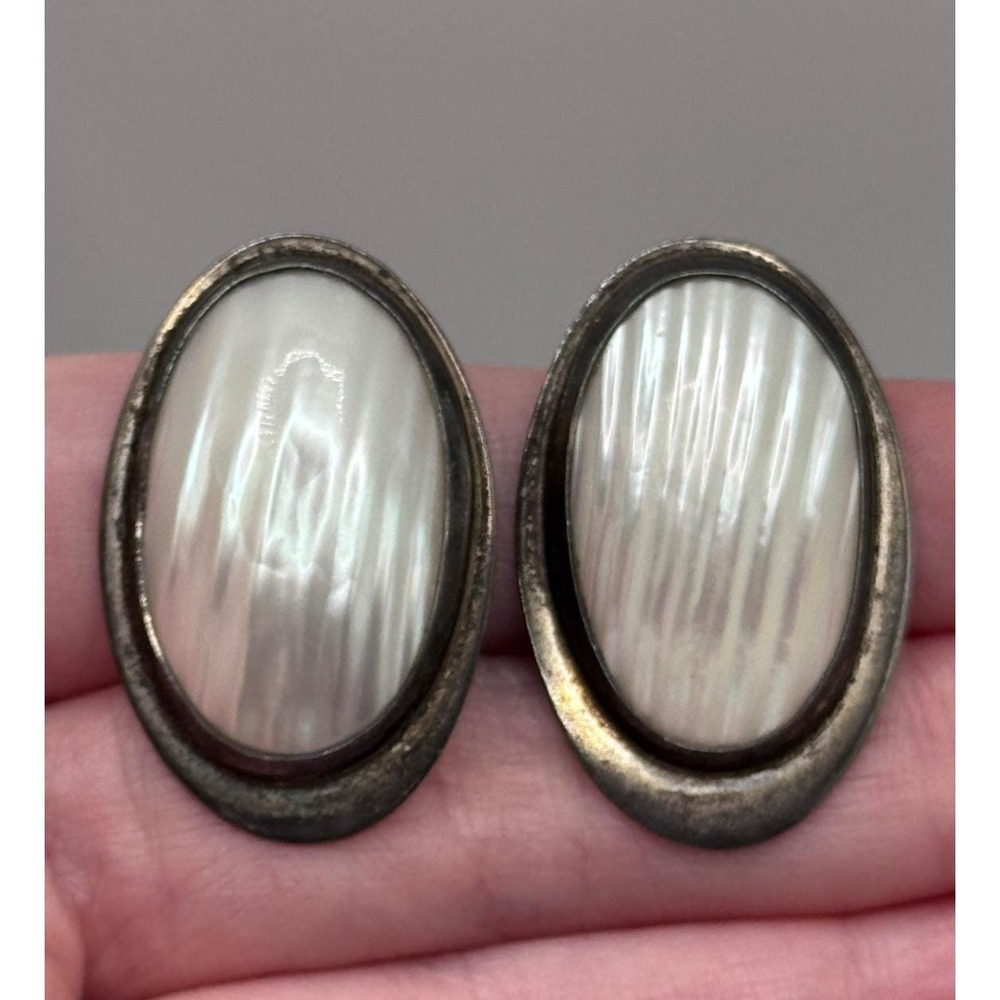 Vintage Lester Kish Sterling Silver Shell Pierced Earrings Signed